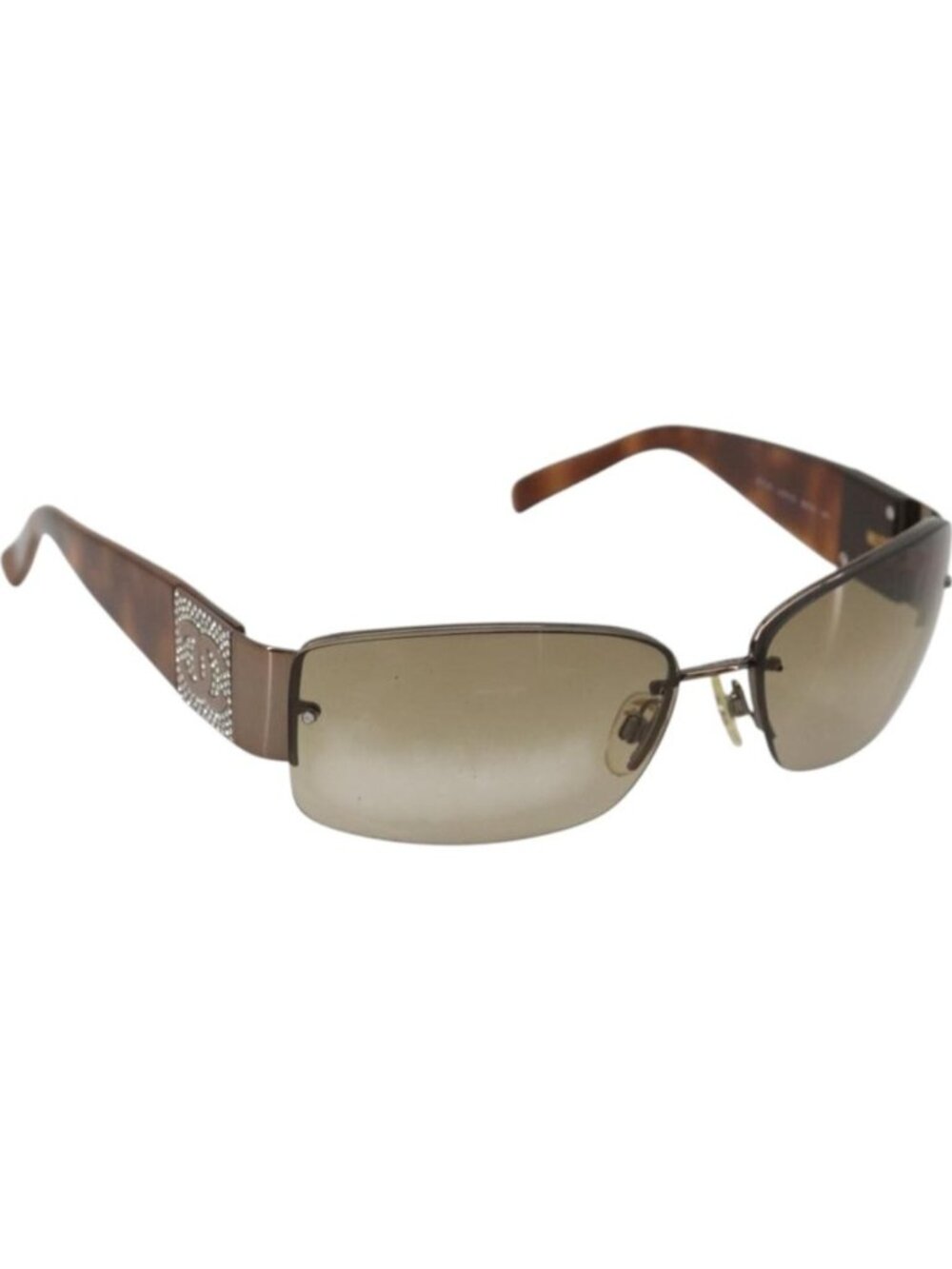 CHANEL Sunglasses Plastic Brown Silver CC